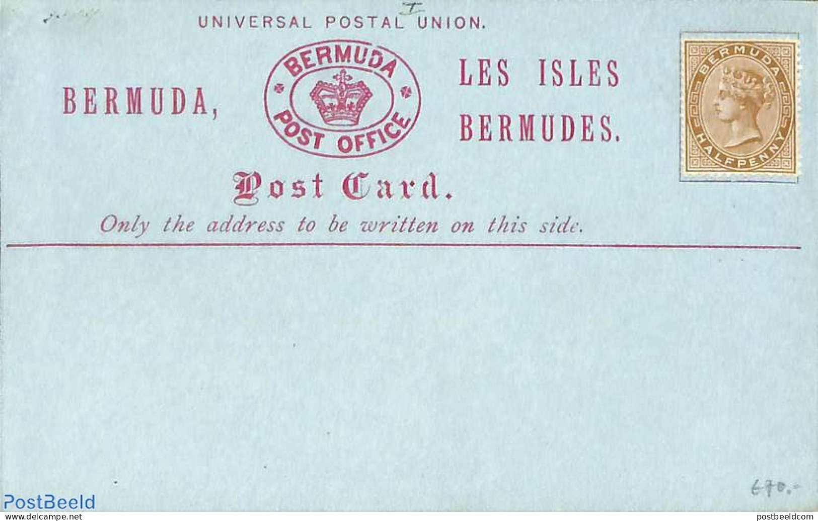 Bermuda 1895 Postcard 1/2d, Unused Postal Stationary - Bermudas