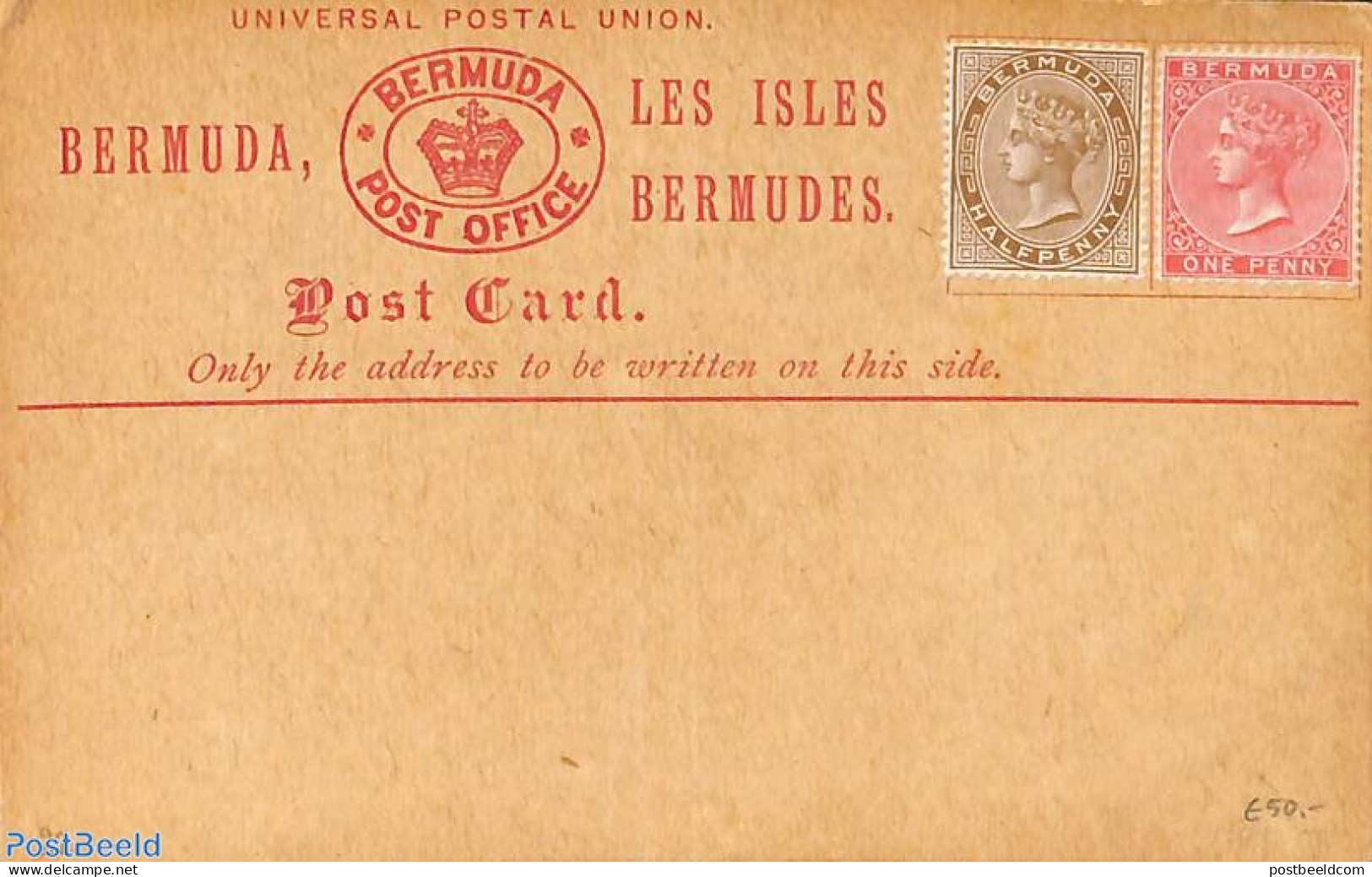 Bermuda 1900 Postcard With 1/d And 1d Stamp, Unused Postal Stationary - Bermudas