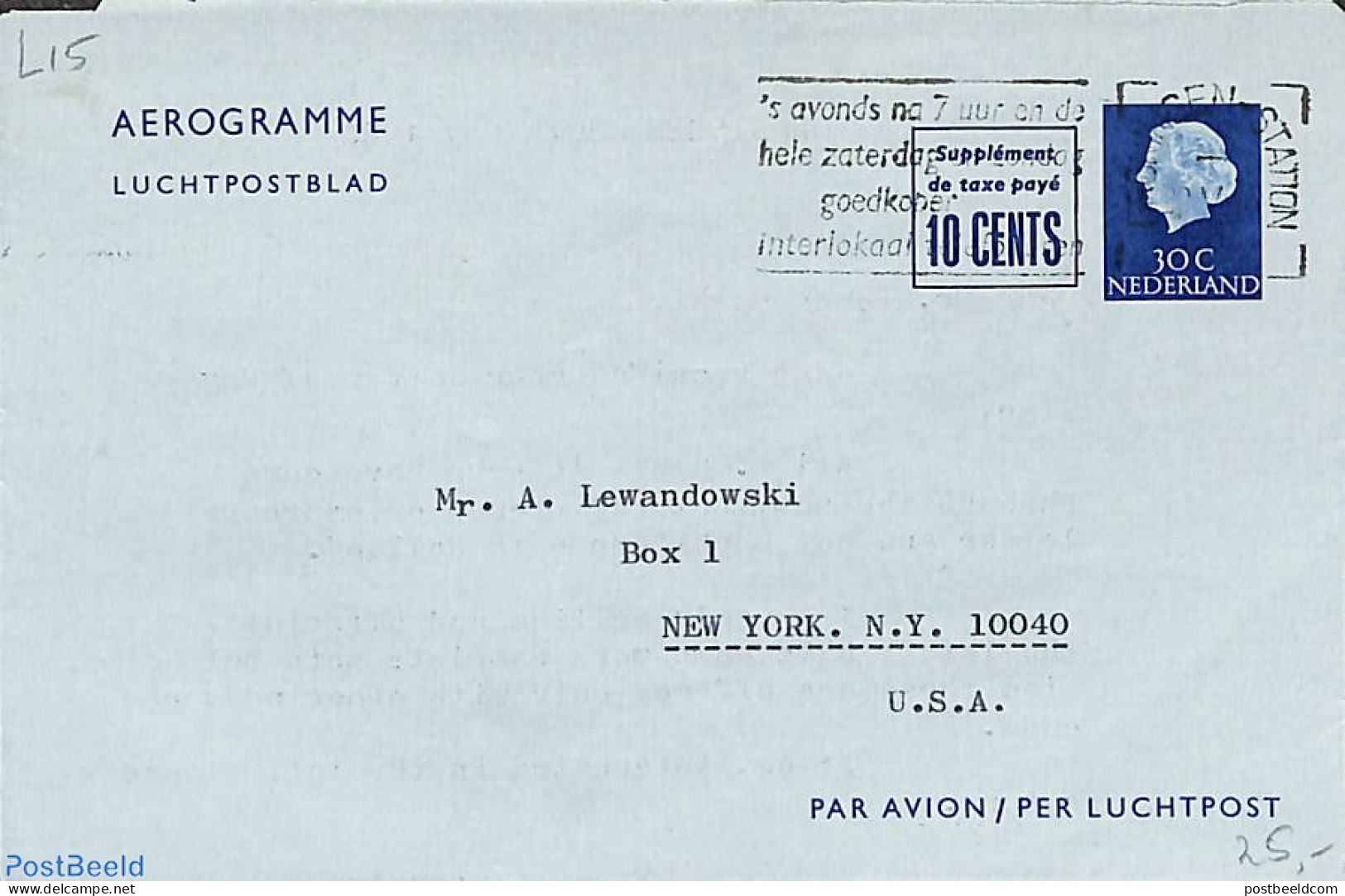Netherlands 1964 Aerogramme 30c+10c To USA, Used Postal Stationary - Storia Postale