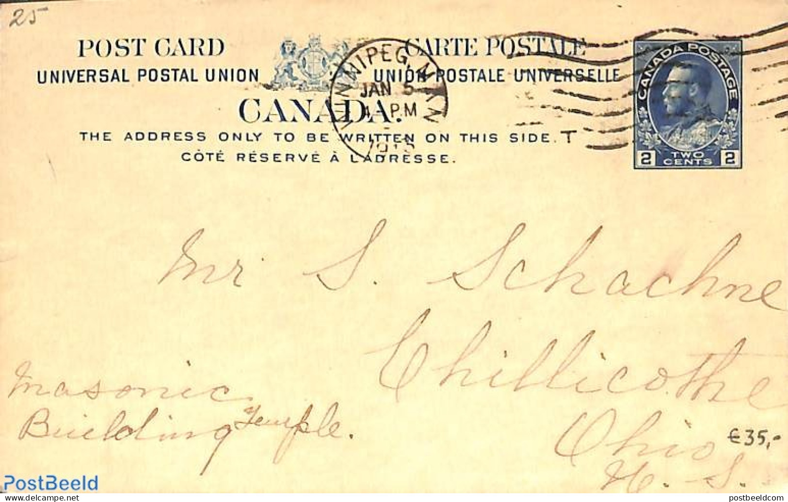 Canada 1915 Postcard 2c, Used, Used Postal Stationary - Brieven En Documenten