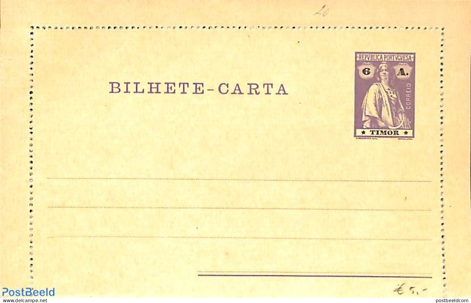Timor 1914 Card Letter 6A, Unused Postal Stationary - East Timor