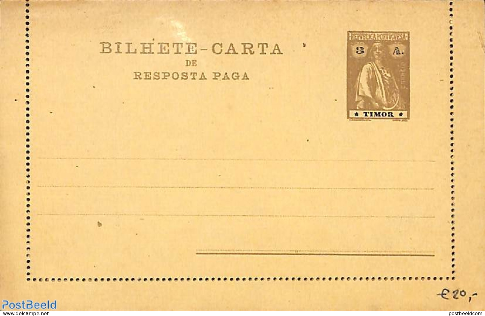 Timor 1914 Replys Paid Card Letter 3a/3a, Unused Postal Stationary - Timor Oriental
