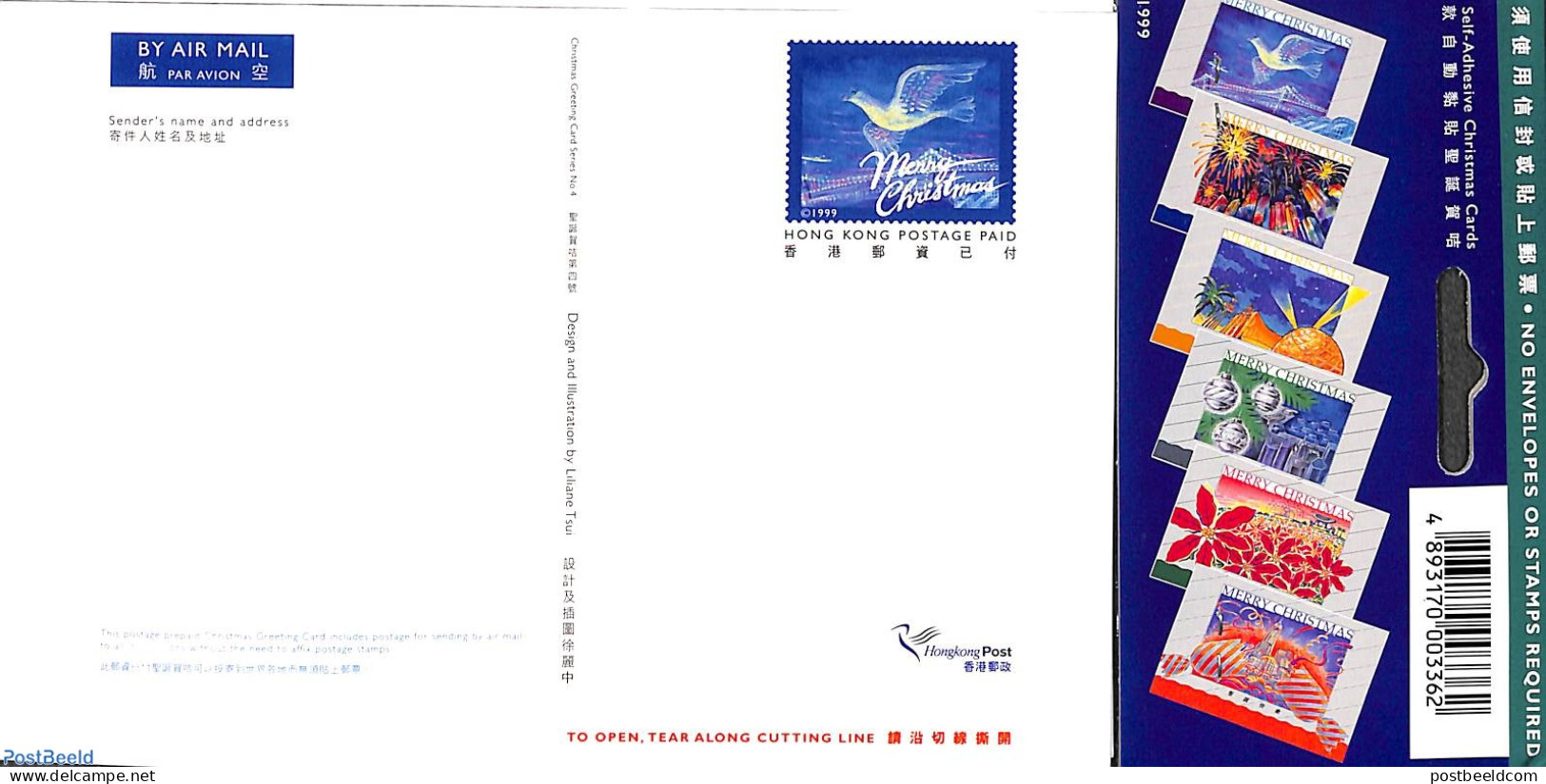 Hong Kong 1999 Postcard Set Christmas, Airmail (6 Cards), Unused Postal Stationary, Religion - Christmas - Cartas & Documentos