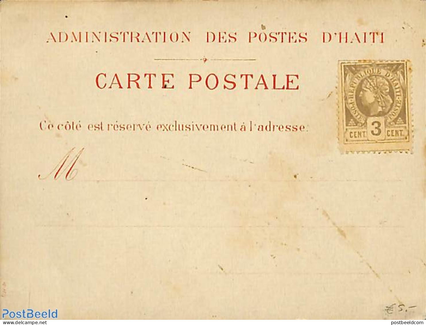 Haiti 1895 Postcard With 3c Stamp, Unused Postal Stationary - Haiti