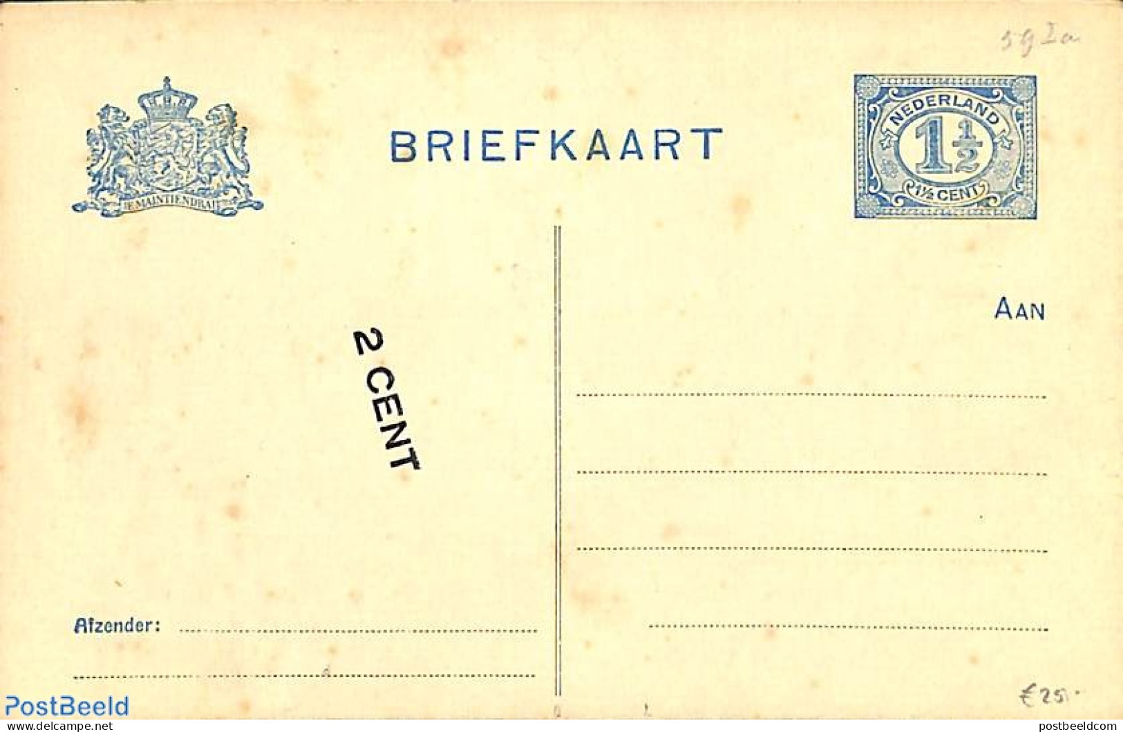 Netherlands 1916 Postcard 2 CENT On 1.5c, Misprint, 2 CENT At Wrong Place, Unused Postal Stationary, Various - Errors,.. - Brieven En Documenten