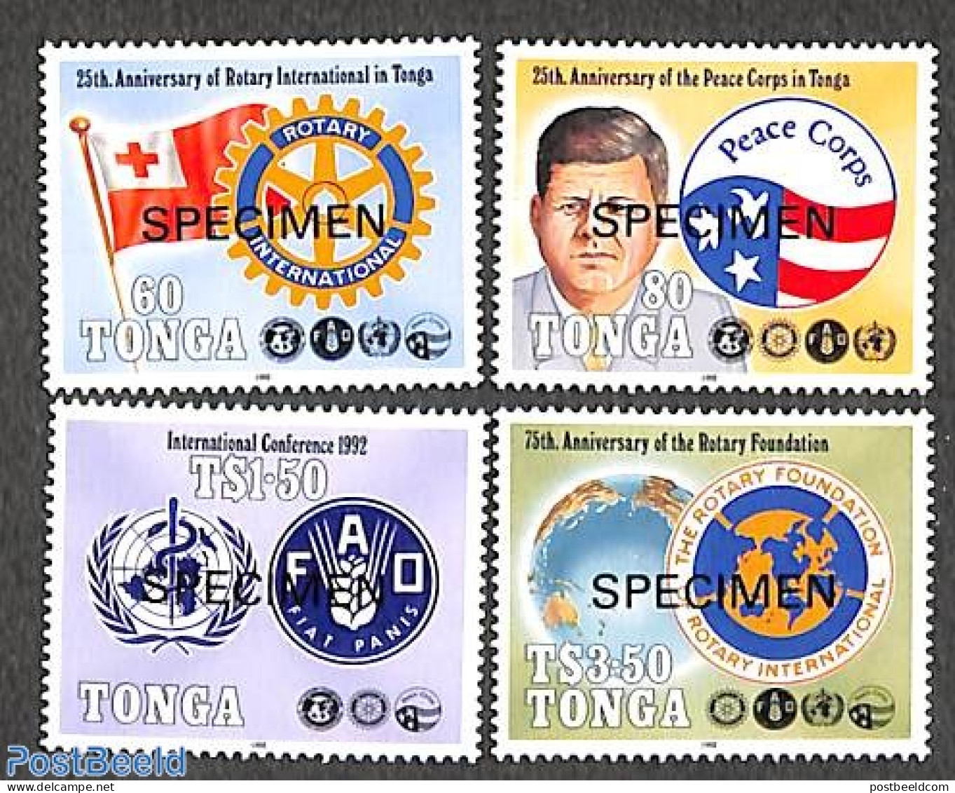 Tonga 1992 Mixed Issue 4v, Specimen, Mint NH, Health - History - Various - Food & Drink - American Presidents - Rotary - Alimentation