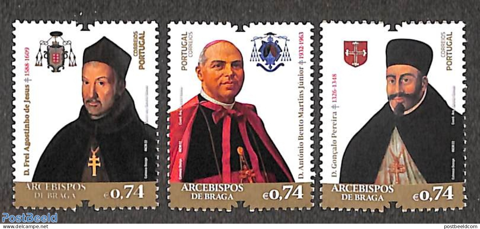 Portugal 2022 Archbishops Of Braga 3v, Mint NH, Religion - Religion - Neufs