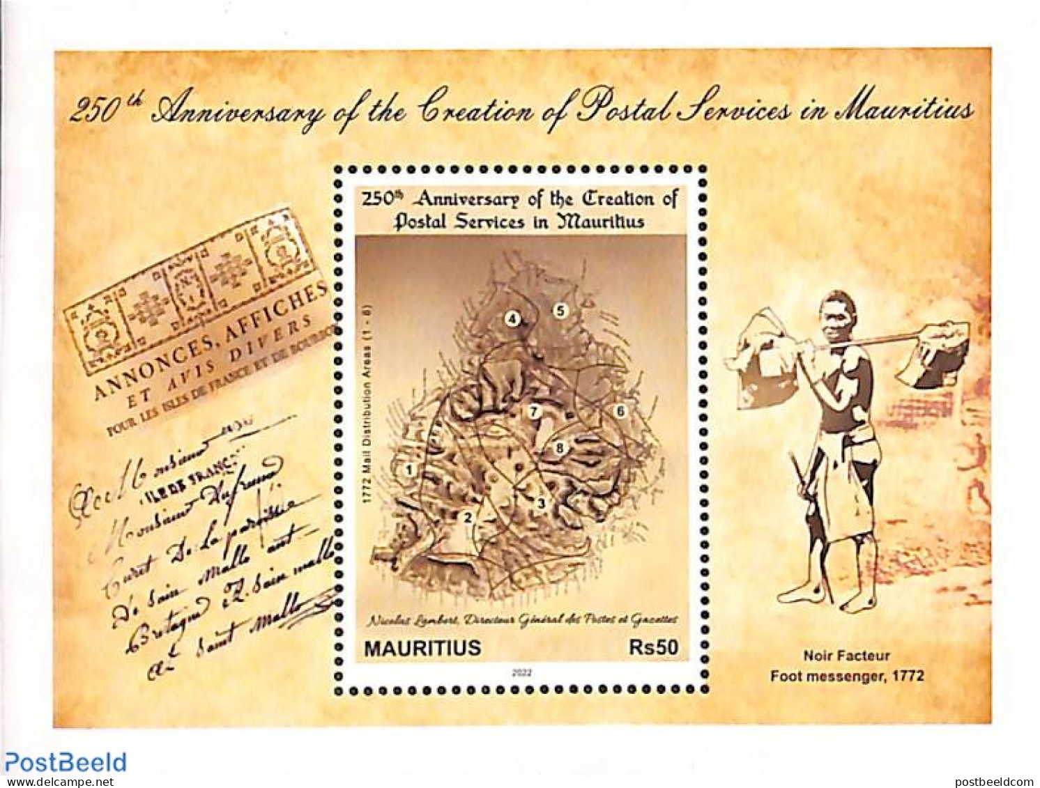 Mauritius 2022 Creation Of Post Offices S/s, Mint NH, Various - Post - Maps - Poste