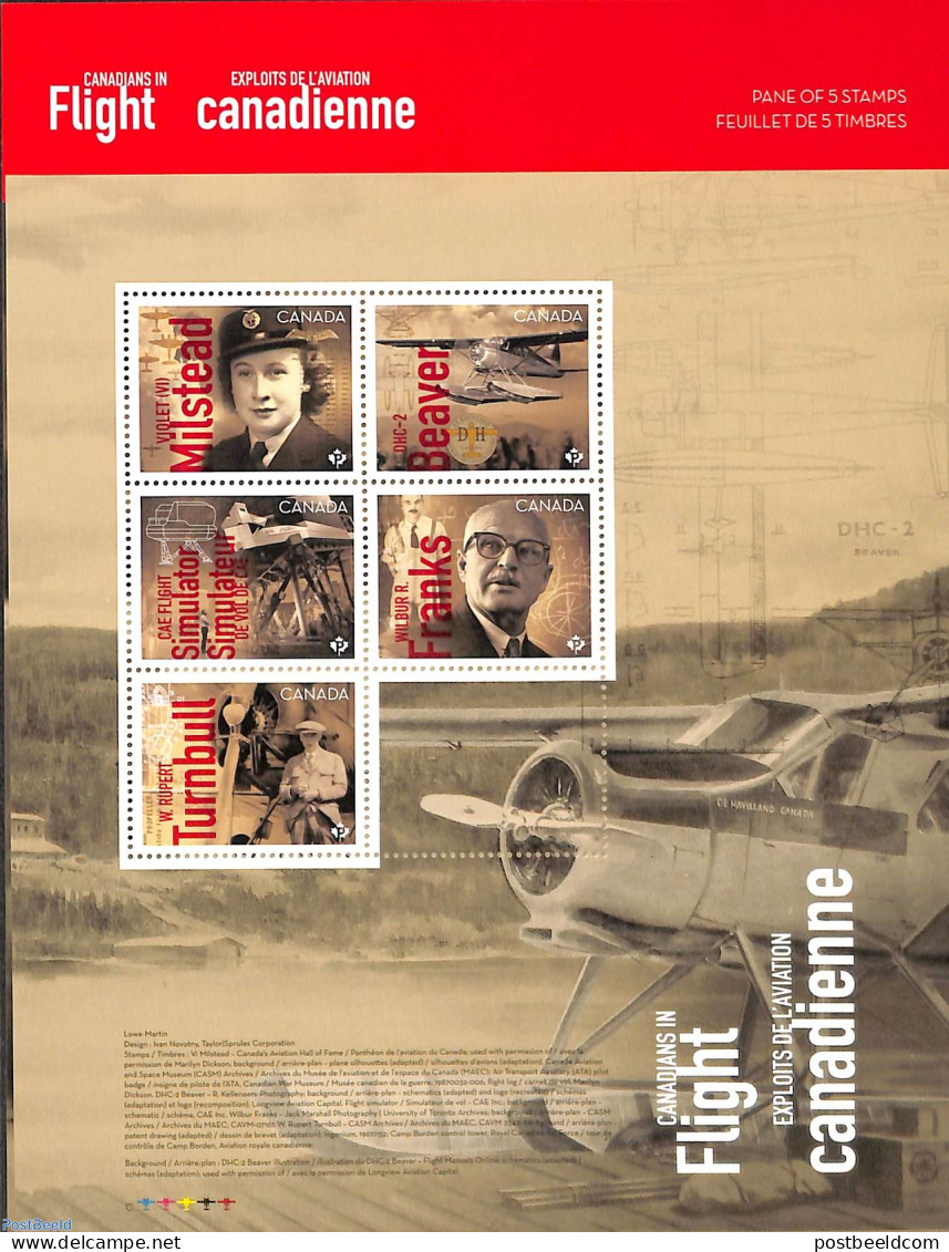 Canada 2022 Canadians In Flight 5v M/s, Mint NH, Transport - Aircraft & Aviation - Unused Stamps
