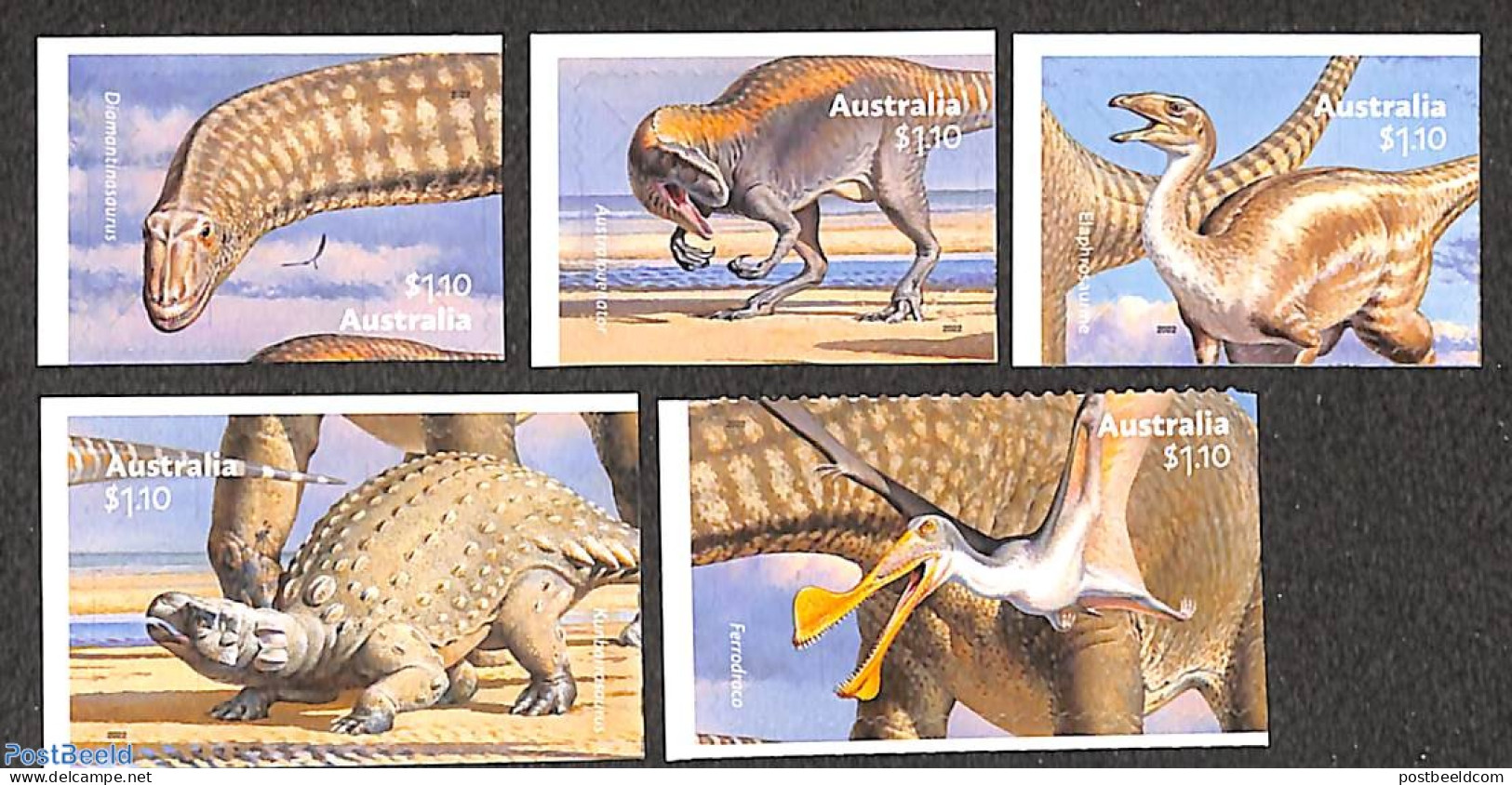 Australia 2022 Dinosaurs 5v S-a, Mint NH, Nature - Prehistoric Animals - Unused Stamps