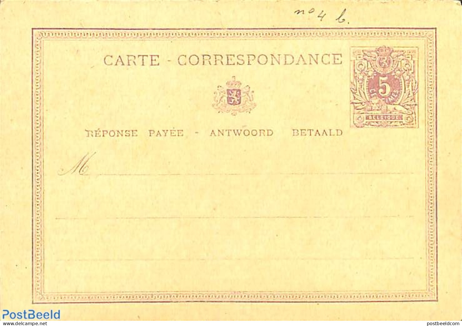 Belgium 1873 Reply Paid Postcard 5/5c, Unused Postal Stationary - Lettres & Documents