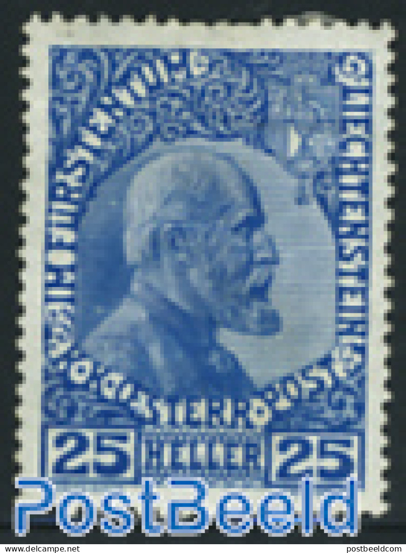 Liechtenstein 1912 25H, Coated Paper, Stamp Out Of Set, Mint NH, History - Kings & Queens (Royalty) - Ongebruikt