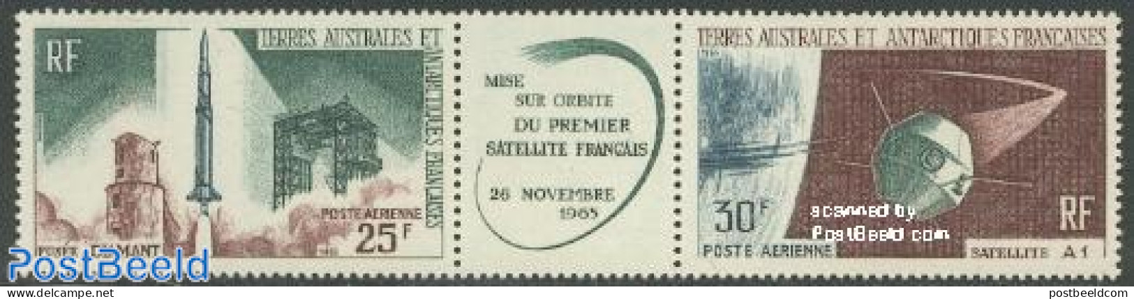 French Antarctic Territory 1966 Satellites 2v+tab [:T:], Unused (hinged), Transport - Various - Space Exploration - Jo.. - Unused Stamps