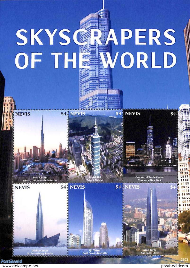 Nevis 2022 Skyscrapers Of The World 6v M/s, Mint NH - St.Kitts Y Nevis ( 1983-...)