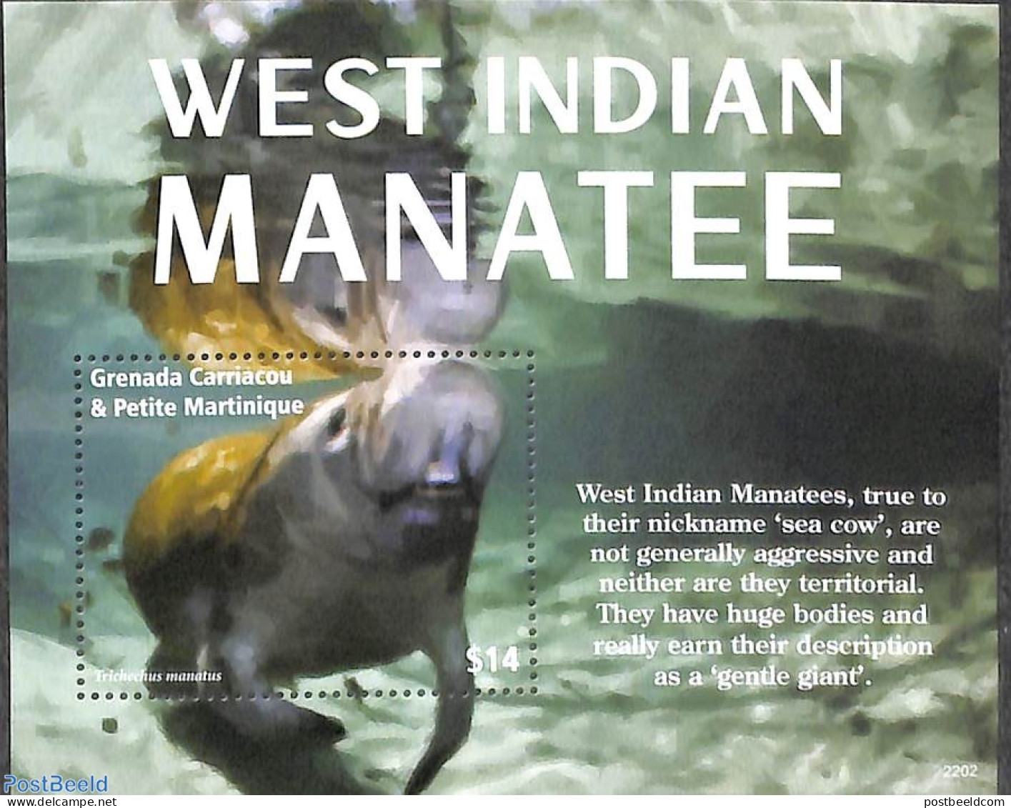 Grenada Grenadines 2022 West Indian Manatee S/s, Mint NH, Nature - Sea Mammals - Grenade (1974-...)