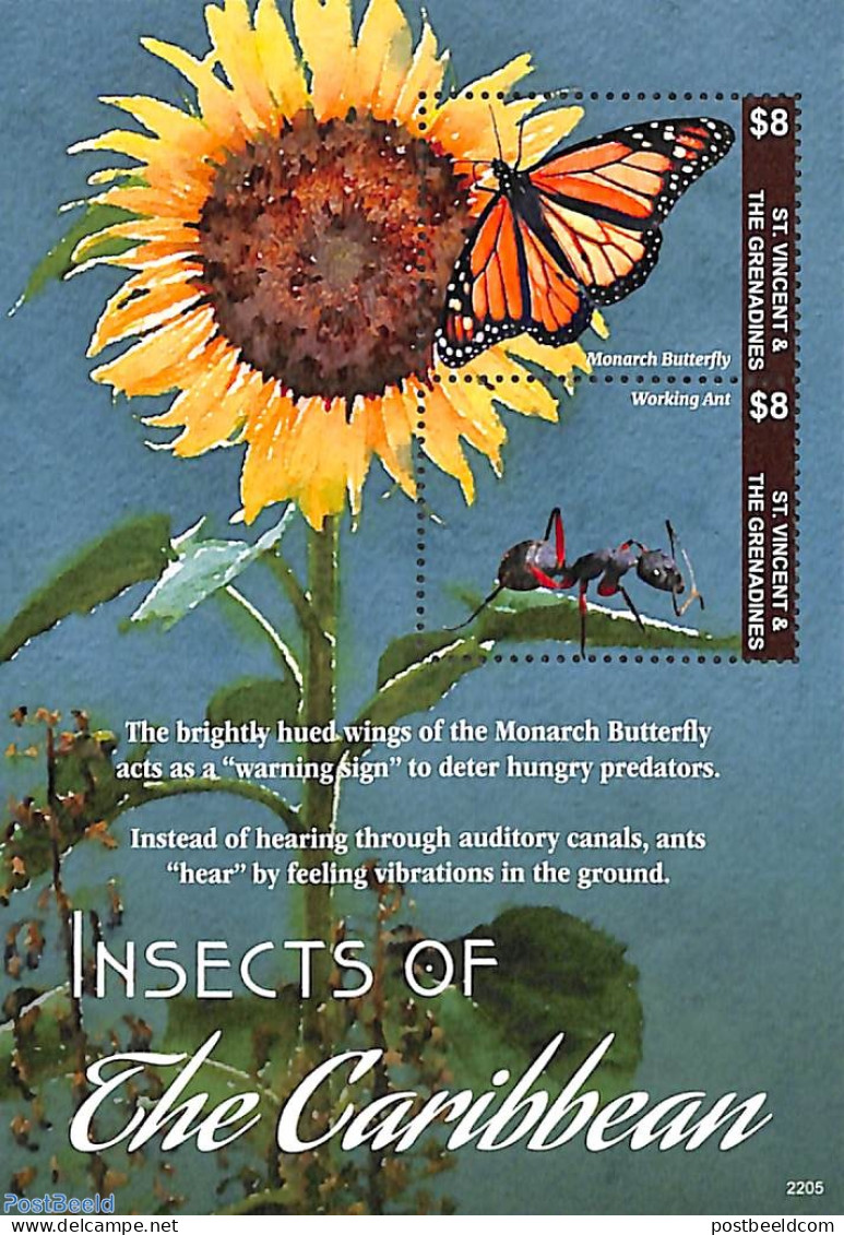 Saint Vincent 2022 Insects Of The Caribbean S/s, Mint NH, Nature - Butterflies - Insects - St.Vincent (1979-...)