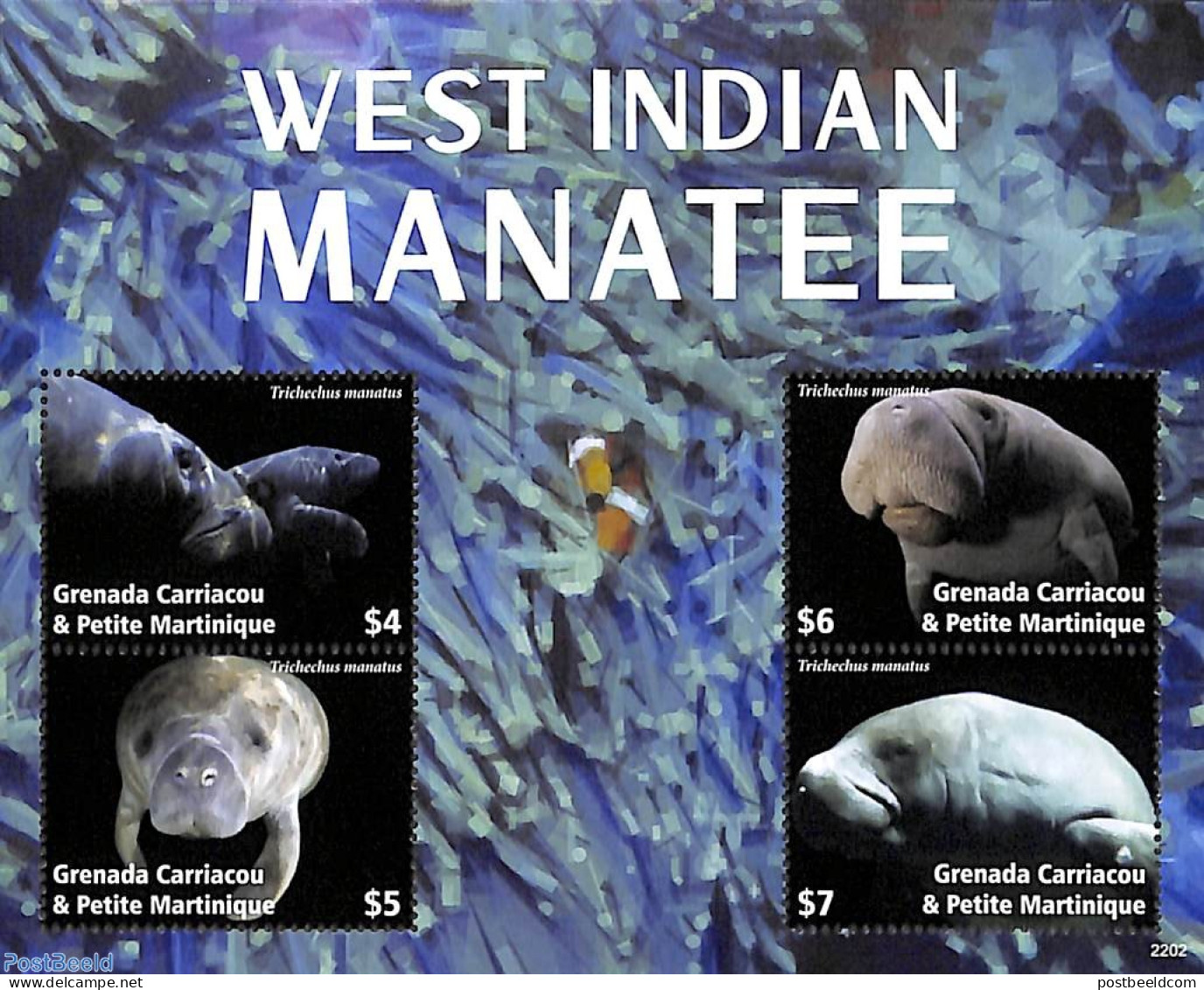 Grenada Grenadines 2022 West Indian Manatee 4v M/s, Mint NH, Nature - Sea Mammals - Grenade (1974-...)