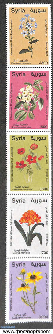 Syria 2022 Flower Fair Damascus 5v [:::], Vertical, Mint NH, Nature - Flowers & Plants - Siria