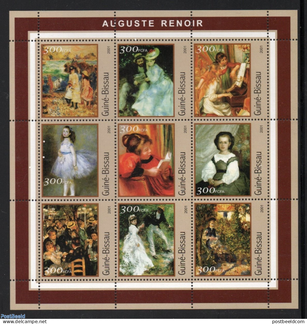 Guinea Bissau 2001 Renoir 9v M/s, Mint NH, Art - Modern Art (1850-present) - Paintings - Guinea-Bissau