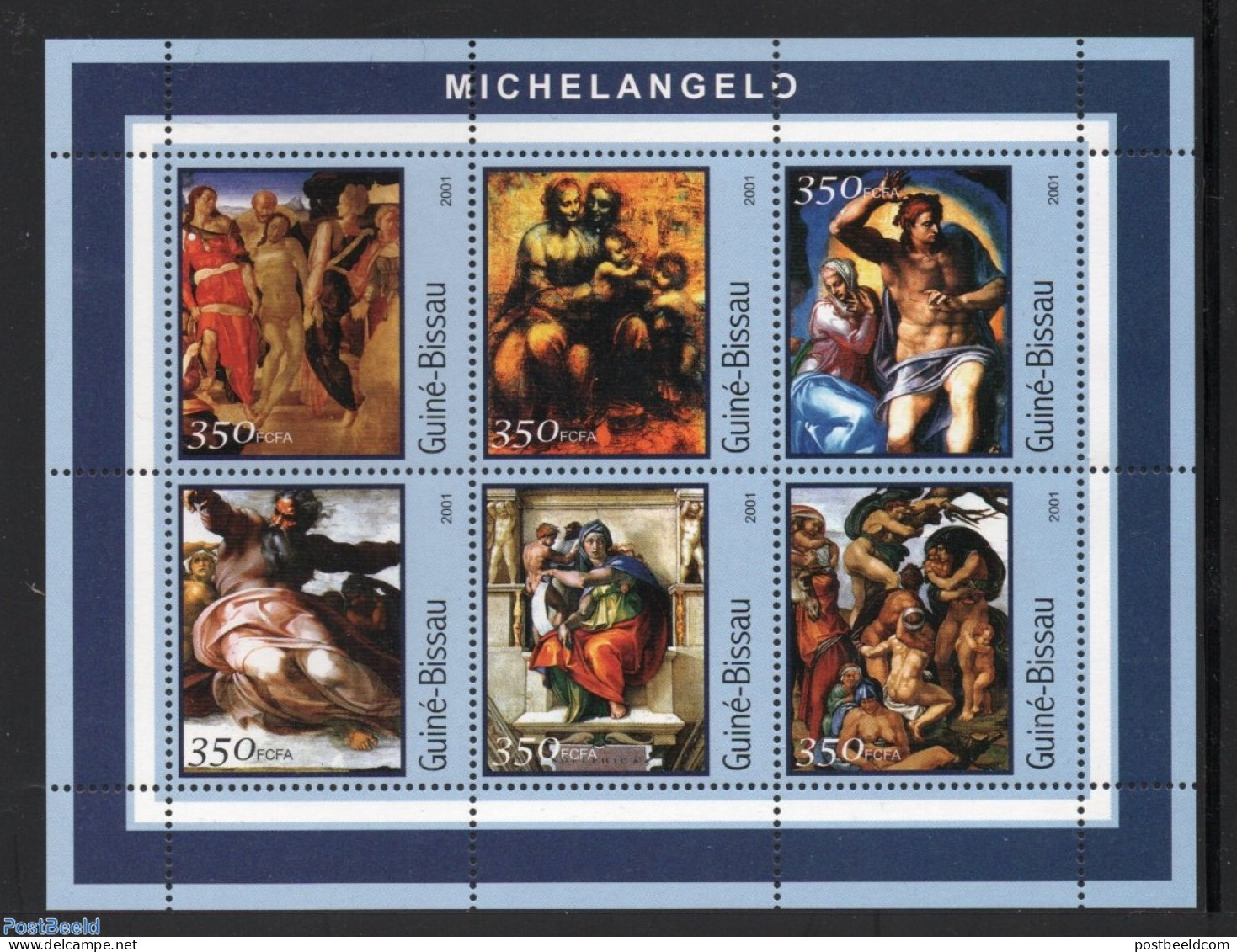 Guinea Bissau 2001 Micelangelo 6v M/s, Mint NH, Art - Paintings - Guinea-Bissau