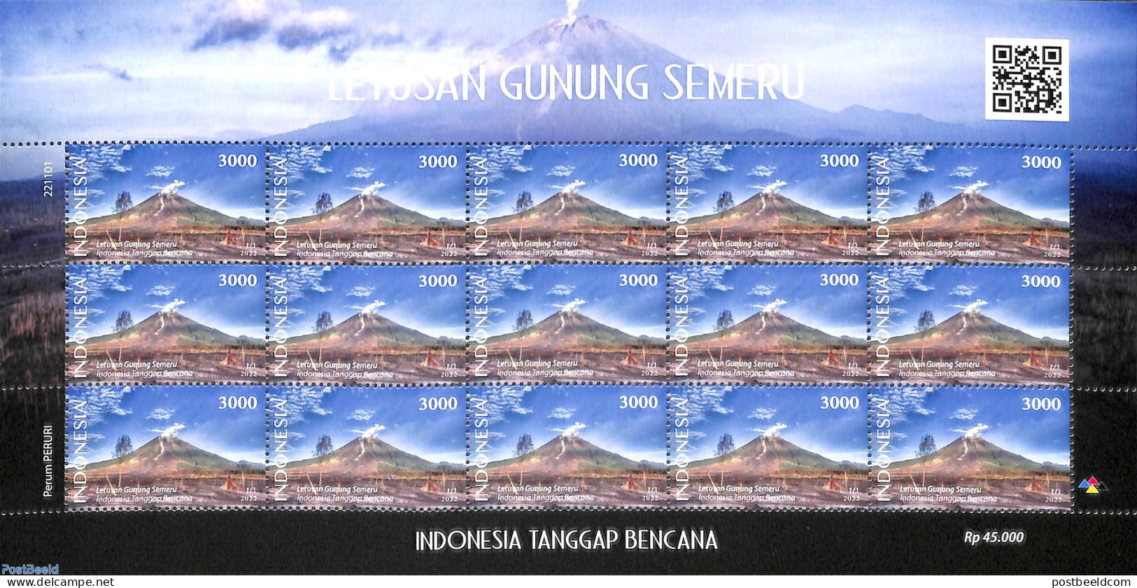Indonesia 2022 Volcano Letusan Gunung Semeru M/s, Mint NH, History - Geology - Indonesia