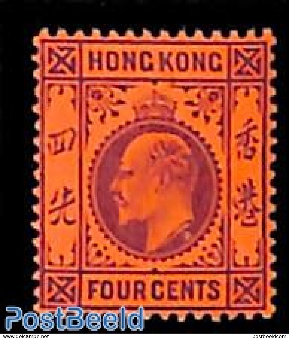 Hong Kong 1903 4c, Lilac On Red, WM2, Stamp Out Of Set, Mint NH - Nuevos