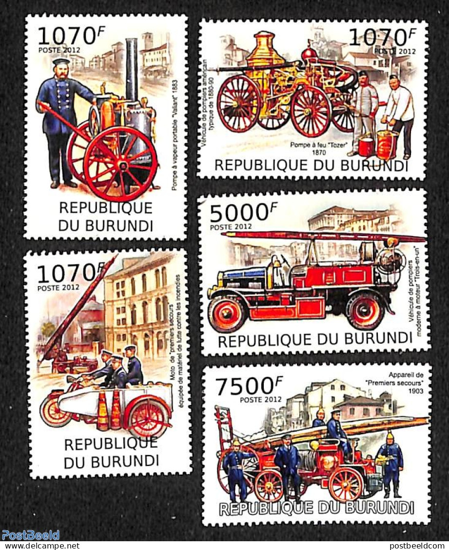 Burundi 2012 Fire Engines 5v, Mint NH, Transport - Fire Fighters & Prevention - Sapeurs-Pompiers
