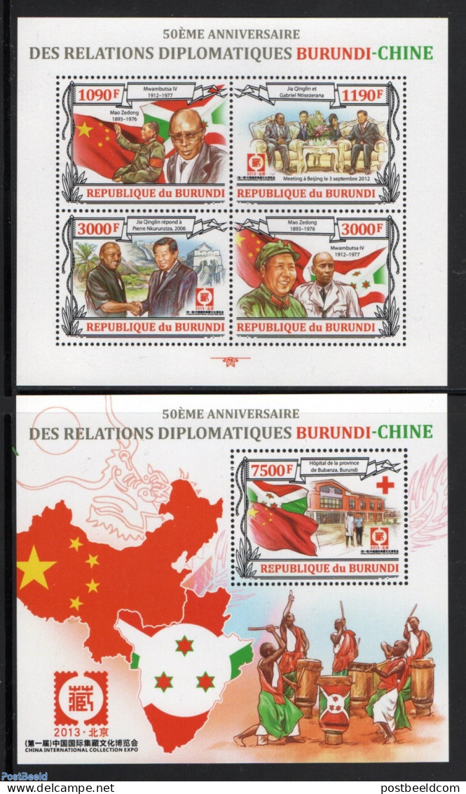 Burundi 2013 Relationschip With China 2 S/s, Mint NH, Health - Performance Art - Various - Red Cross - Music - Musical.. - Croce Rossa