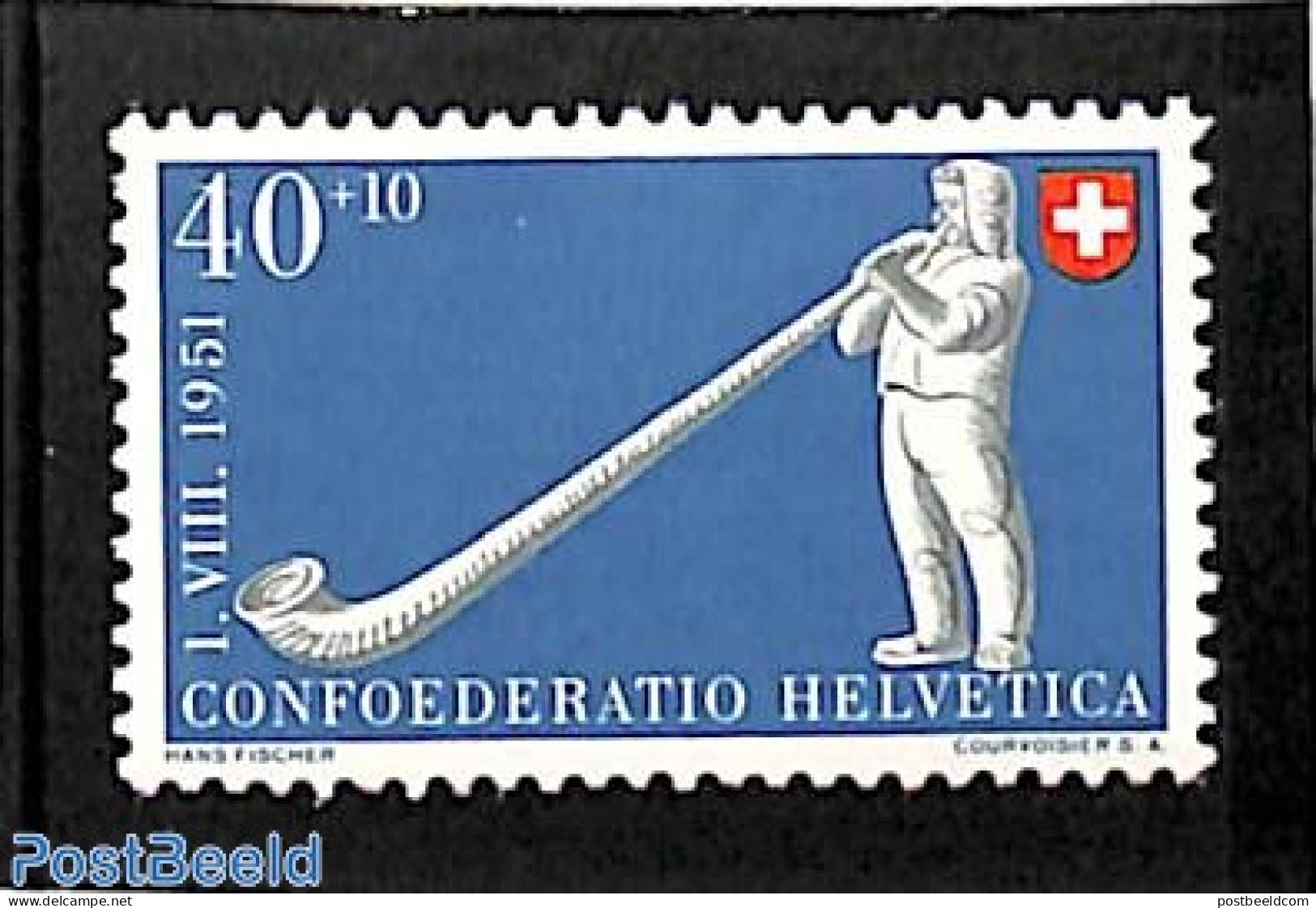 Switzerland 1951 40+10c, Stamp Out Of Set, Mint NH, Performance Art - Various - Music - Neufs