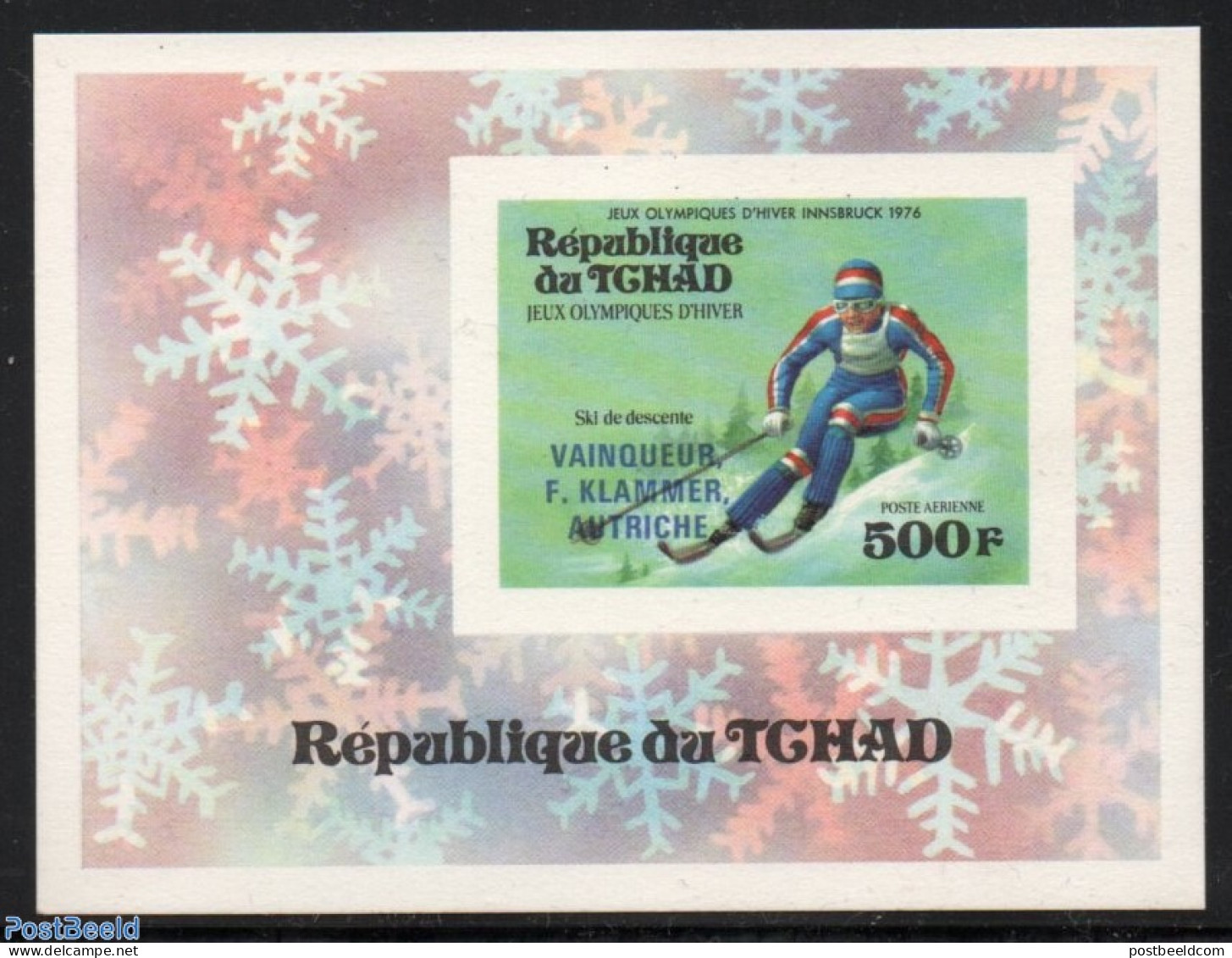 Chad 1976 Winter Olympic Winner S/s, Epreuves De Luxe, Mint NH, Sport - Olympic Winter Games - Skiing - Autres & Non Classés