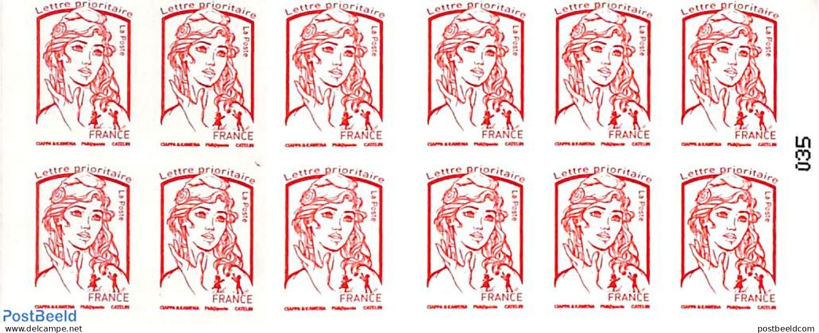 France 2016 300 Bureaux De Postes Philateliques, Booklet With 12x Rouge S-a, Mint NH, Stamp Booklets - Unused Stamps