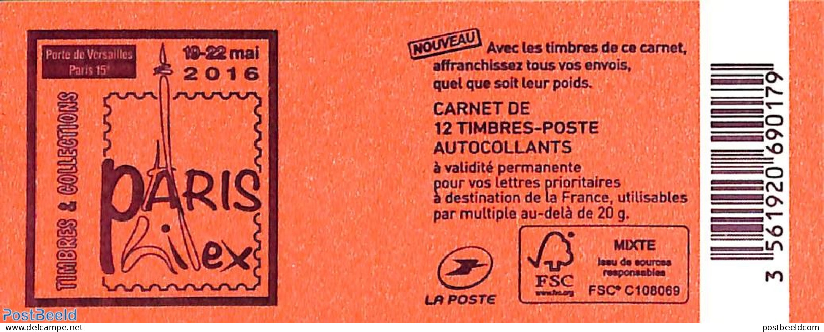France 2016 Paris Philex, Booklet With 12x Rouge S-a, Mint NH - Ungebraucht