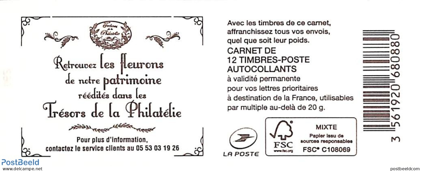 France 2016 Les Tresors De La Philatelie, Booklet With 12x Rouge S-a, Mint NH, Stamp Booklets - Ungebraucht