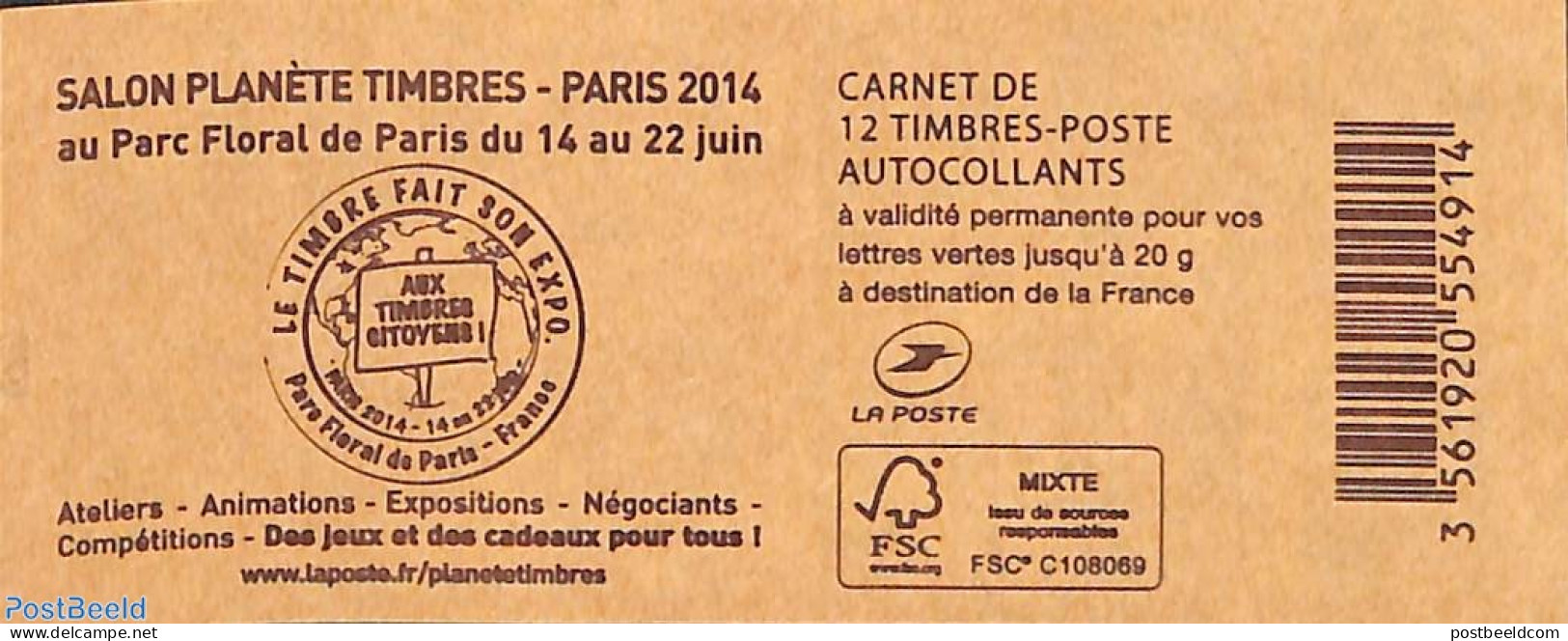 France 2015 Salon Planète Timbres, Booklet With 12x Vert S-a, Mint NH, Stamp Booklets - Neufs