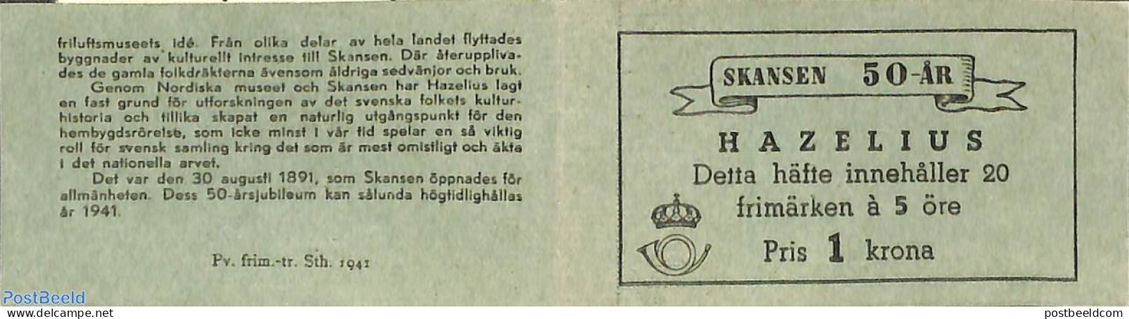 Sweden 1941 Artur Emanuel Hazelius Booklet, Mint NH, Stamp Booklets - Ongebruikt