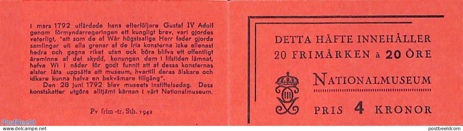 Sweden 1942 National Museum Booklet, Mint NH, Stamp Booklets - Art - Museums - Ongebruikt