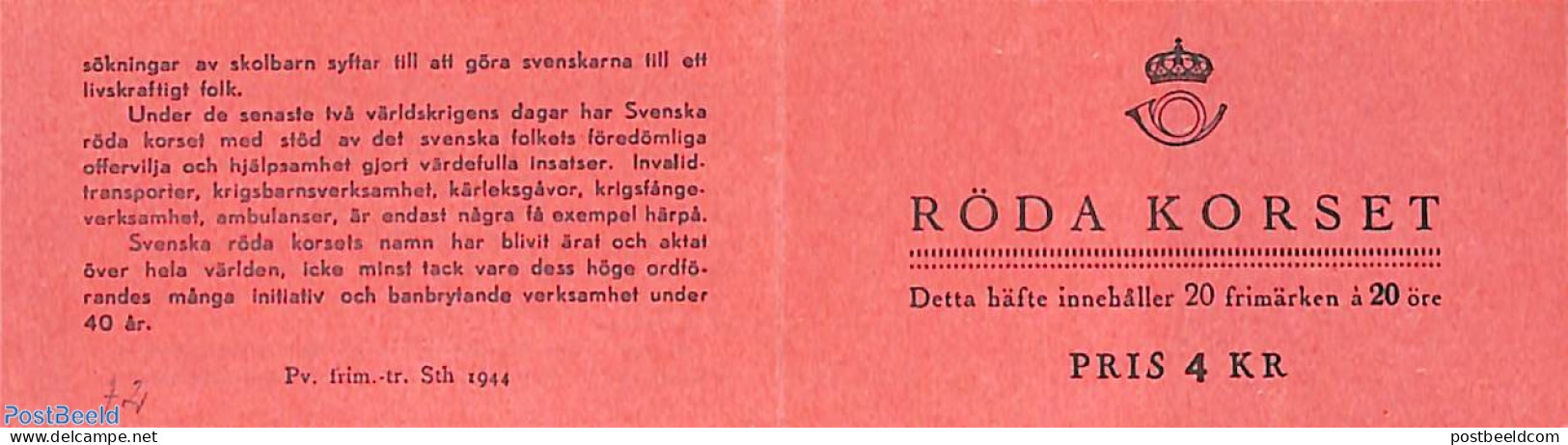 Sweden 1945 Red Cross Booklet, Mint NH, Health - Red Cross - Stamp Booklets - Ongebruikt