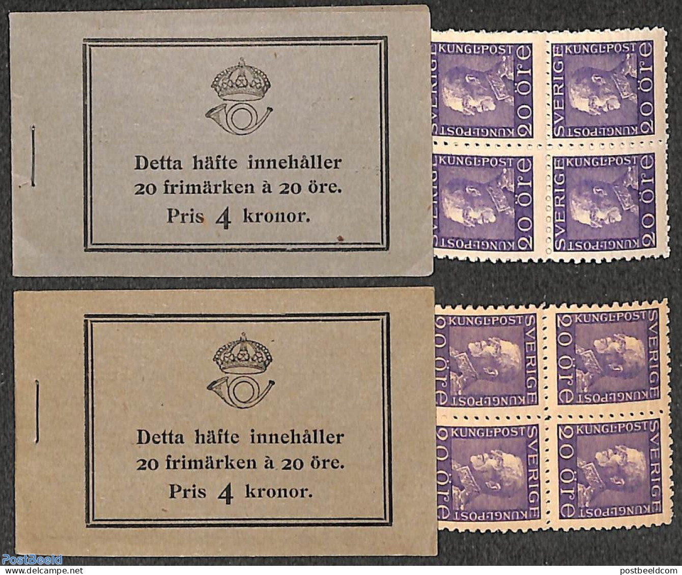 Sweden 1921 Definitives 2 Booklets With 20 Stamps, Mint NH, Stamp Booklets - Ongebruikt
