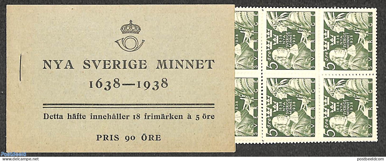 Sweden 1938 Delaware Booklet (full Perf. Stamps), Mint NH, Stamp Booklets - Ungebraucht