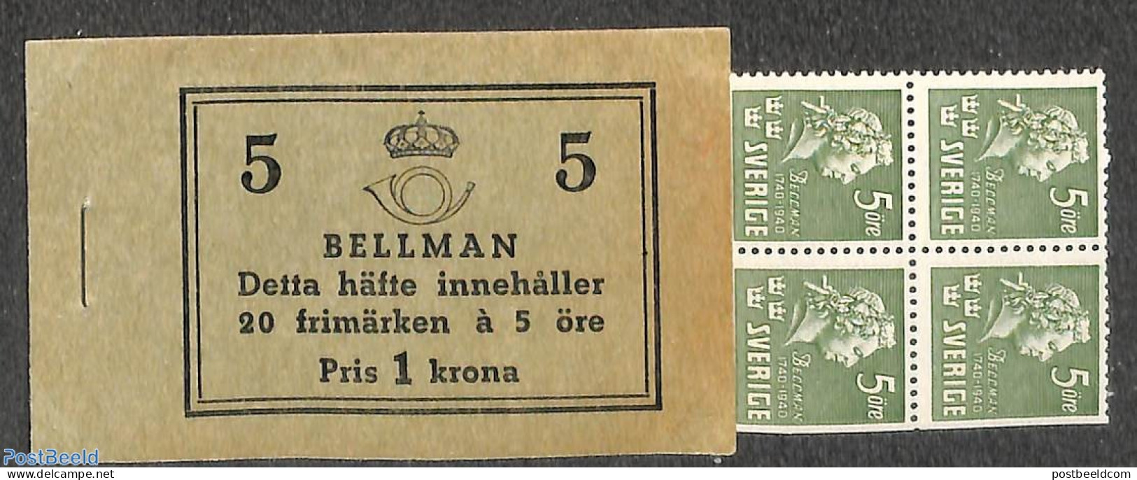 Sweden 1940 C.M. Bellman Booklet (B/D Perf.), Mint NH, Stamp Booklets - Art - Authors - Composers - Nuovi