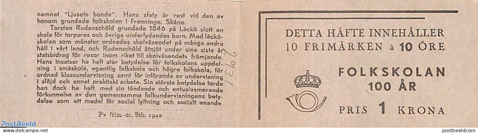 Sweden 1942 Folkschool, Type I (pointed Line), Mint NH, Science - Education - Stamp Booklets - Nuovi