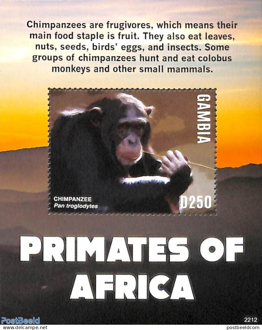 Gambia 2022 Primates Of Africa S/s, Mint NH, Nature - Animals (others & Mixed) - Monkeys - Gambia (...-1964)