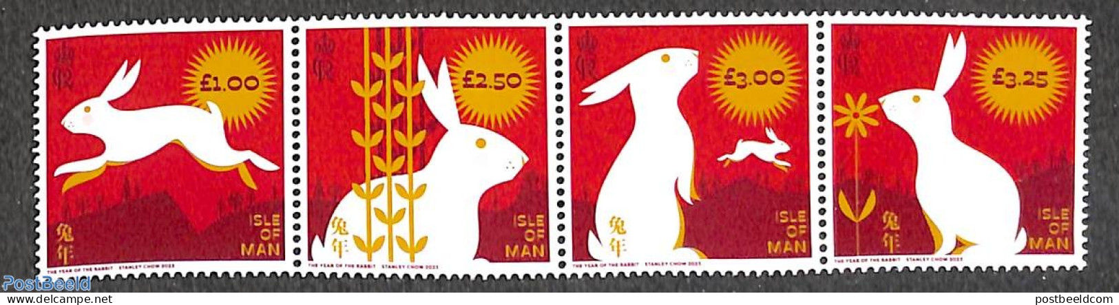 Isle Of Man 2023 Year Of The Rabbit 4v [:::], Mint NH, Nature - Various - Rabbits / Hares - New Year - Anno Nuovo