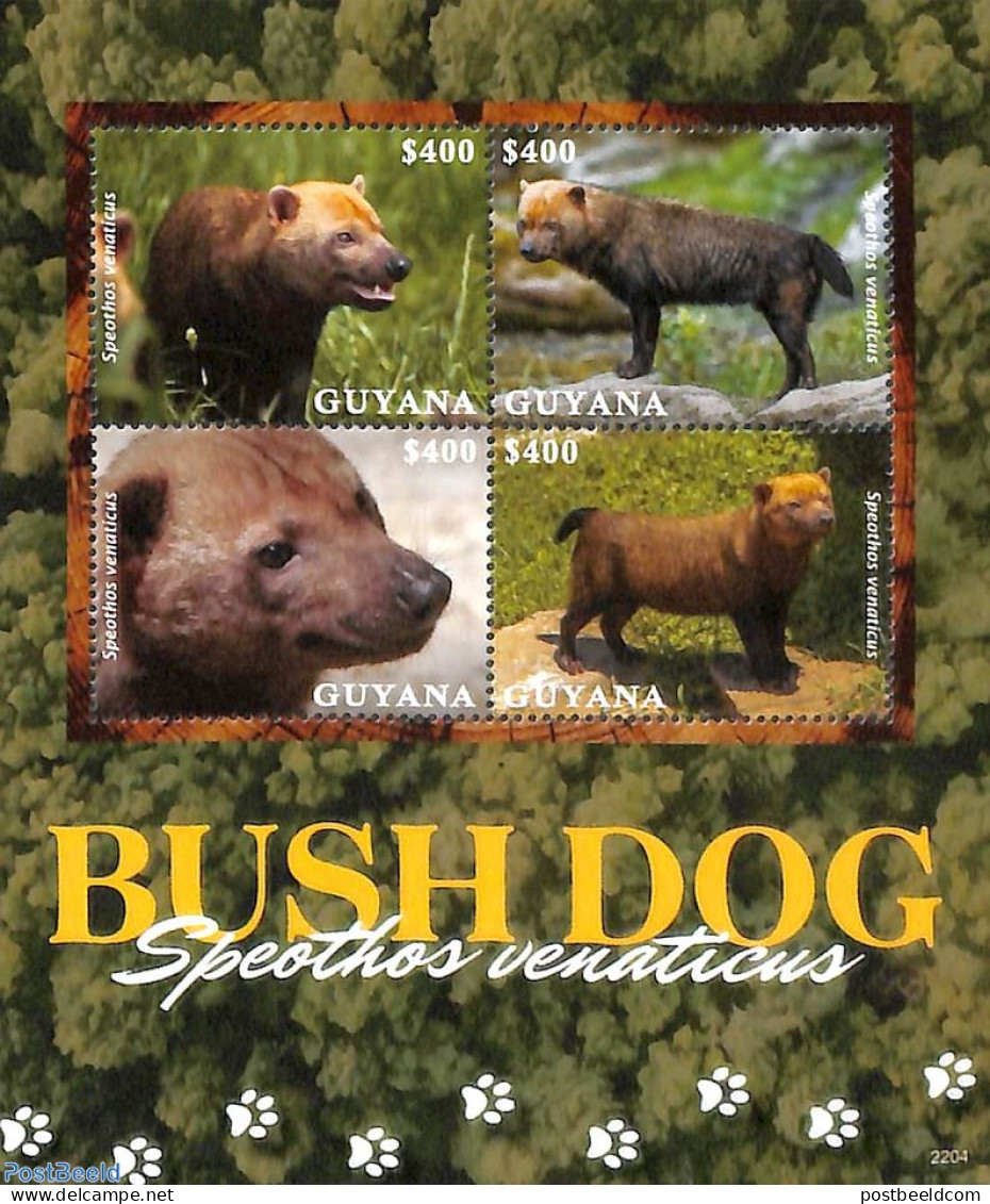 Guyana 2022 Bush Dog 4v M/s, Mint NH, Nature - Animals (others & Mixed) - Guyana (1966-...)
