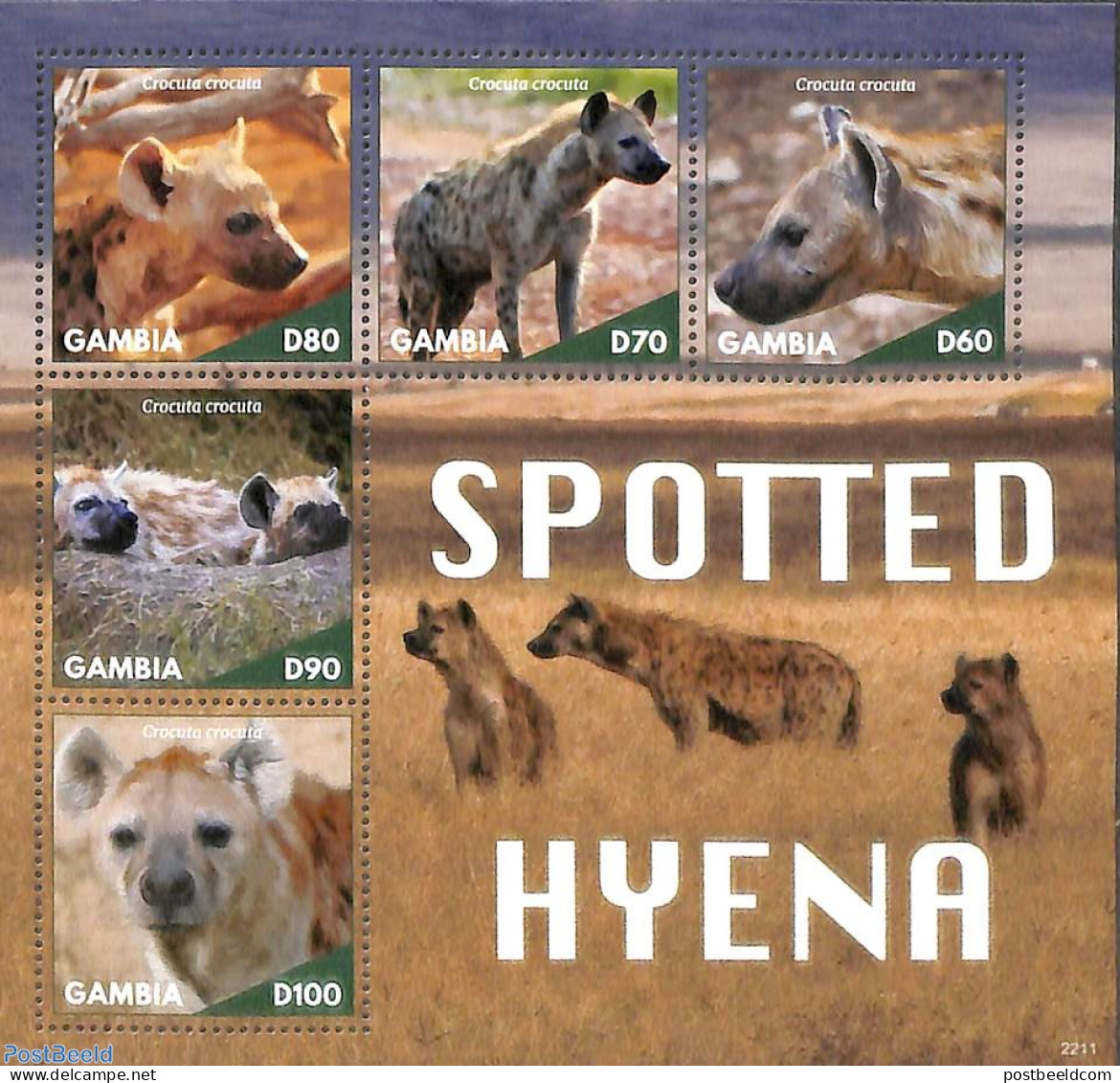Gambia 2022 Spotted Hyena 5v M/s, Mint NH, Nature - Animals (others & Mixed) - Gambia (...-1964)