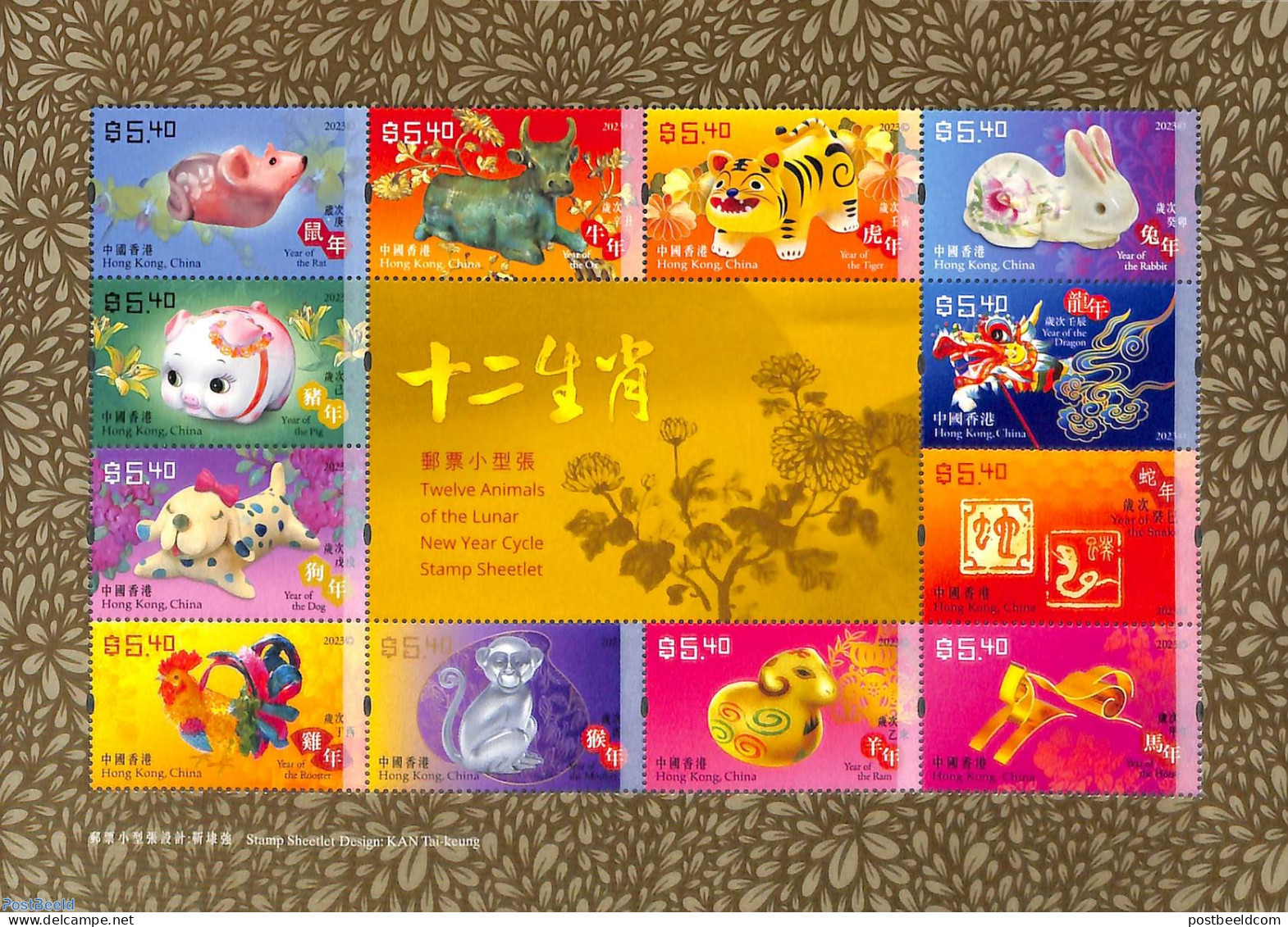 Hong Kong 2023 Newyear 12 Animals M/s (12x$5.40), Mint NH, Various - New Year - Neufs