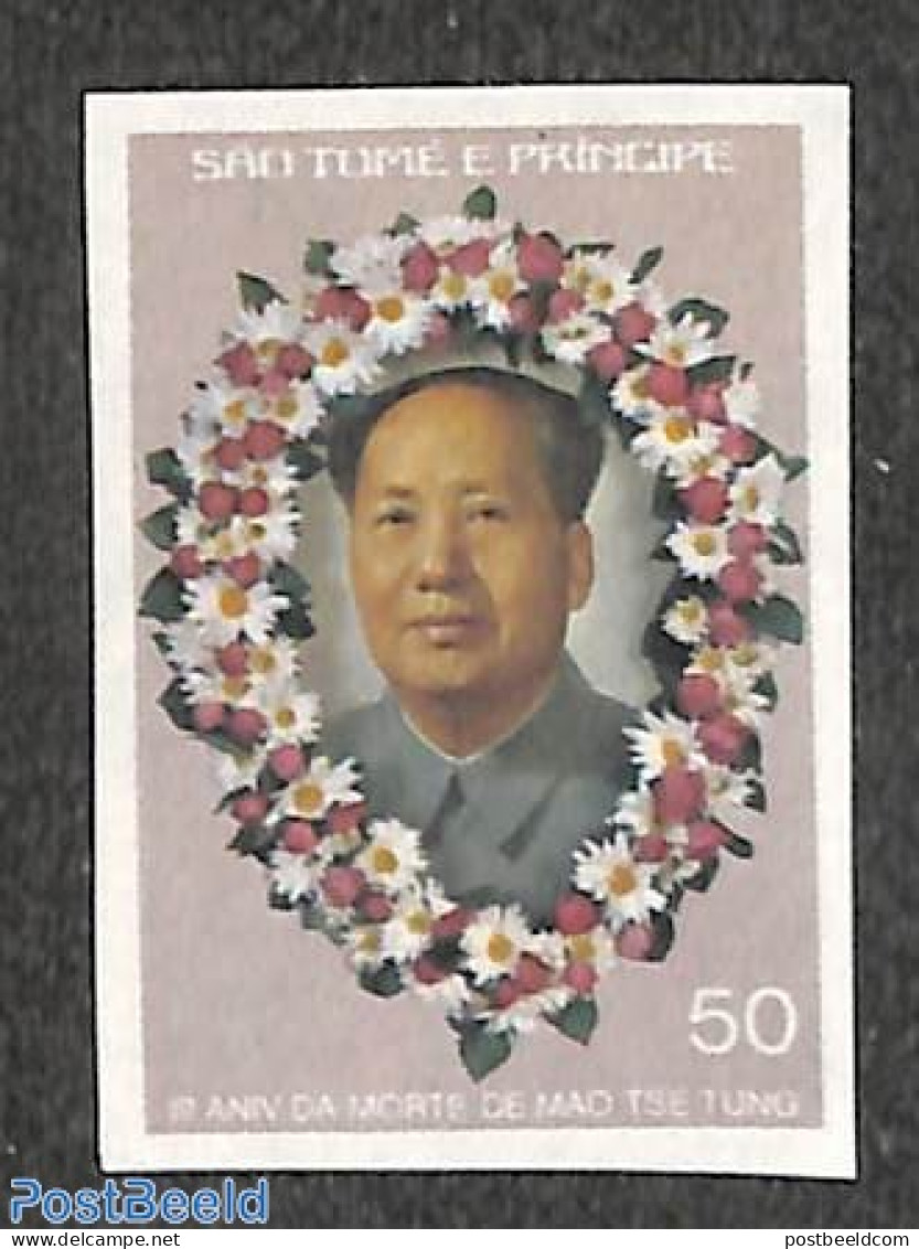 Sao Tome/Principe 1977 Mao Tse Tung 1v Imperforated, Mint NH, History - Politicians - Sao Tome Et Principe