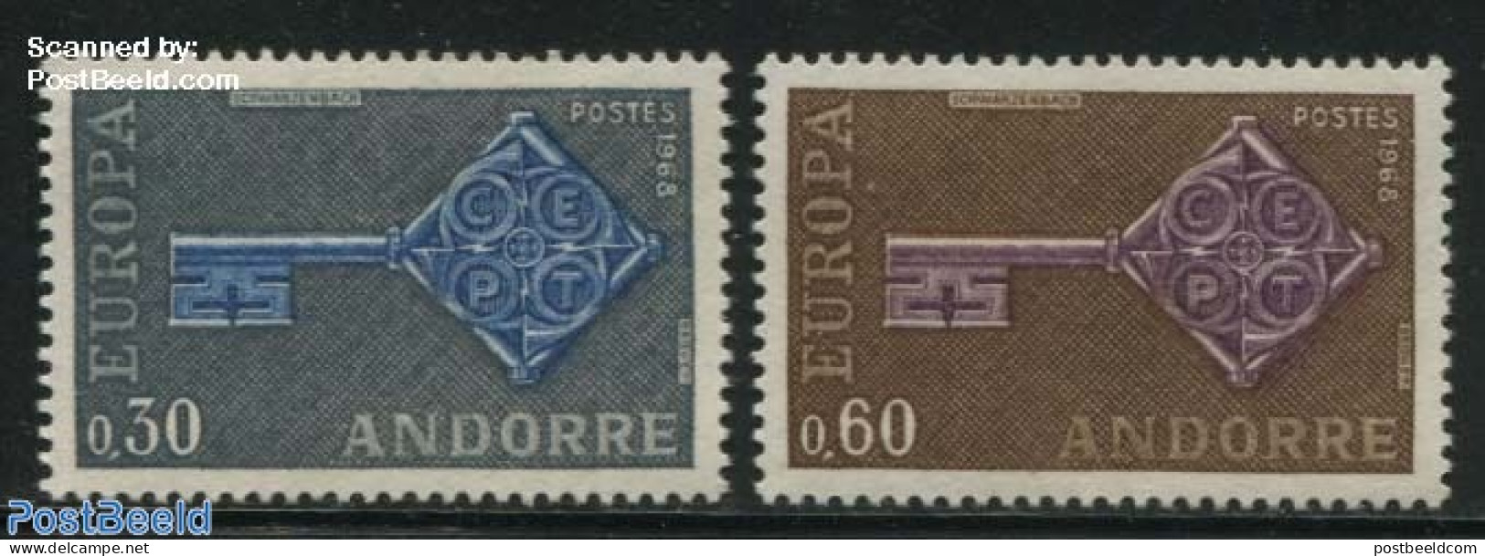 Andorra, French Post 1968 Europa CEPT 2v, Unused (hinged), History - Europa (cept) - Ungebraucht