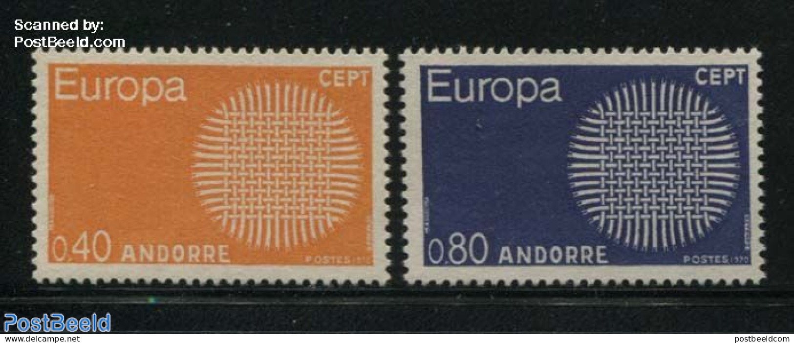 Andorra, French Post 1970 Europa CEPT 2v, Unused (hinged), History - Europa (cept) - Ungebraucht