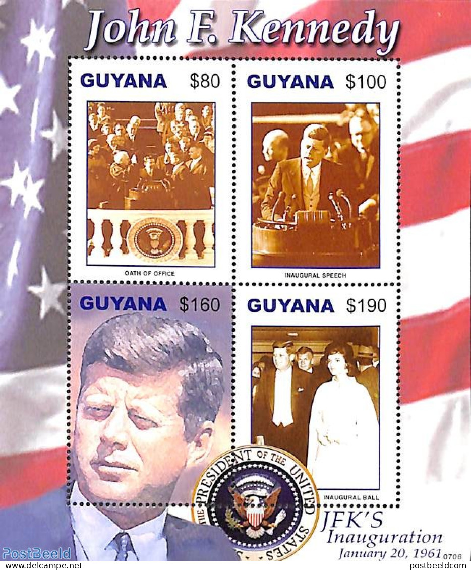 Guyana 2007 J.F. Kennedy 4v M/s, Mint NH, History - American Presidents - Guyane (1966-...)